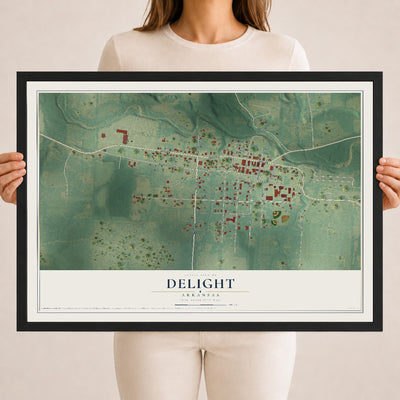 Map of Delight, Arkansas, 18 x 24 inch print in a black wood frame