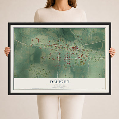Map of Delight, Arkansas, 24 x 36 inch print in a black wood frame