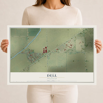 Map of Dell, Arkansas, 12 x 18 inch unframed archival matte print