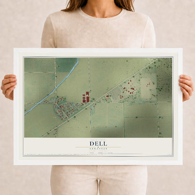 Map of Dell, Arkansas, 12 x 18 inch print in a white wood frame