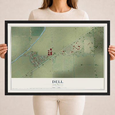 Map of Dell, Arkansas, 18 x 24 inch print in a black wood frame