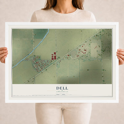 Map of Dell, Arkansas, 18 x 24 inch print in a white wood frame