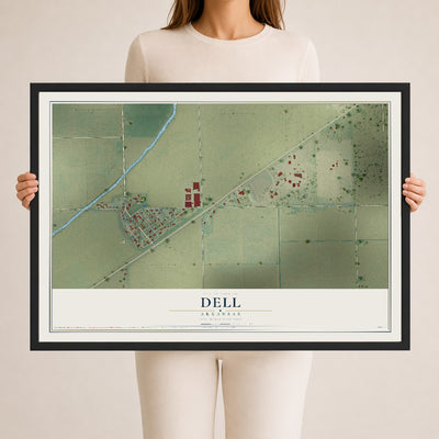 Map of Dell, Arkansas, 24 x 36 inch print in a black wood frame