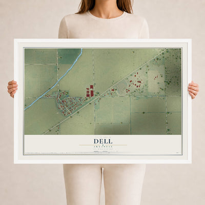 Map of Dell, Arkansas, 24 x 36 inch print in a white wood frame