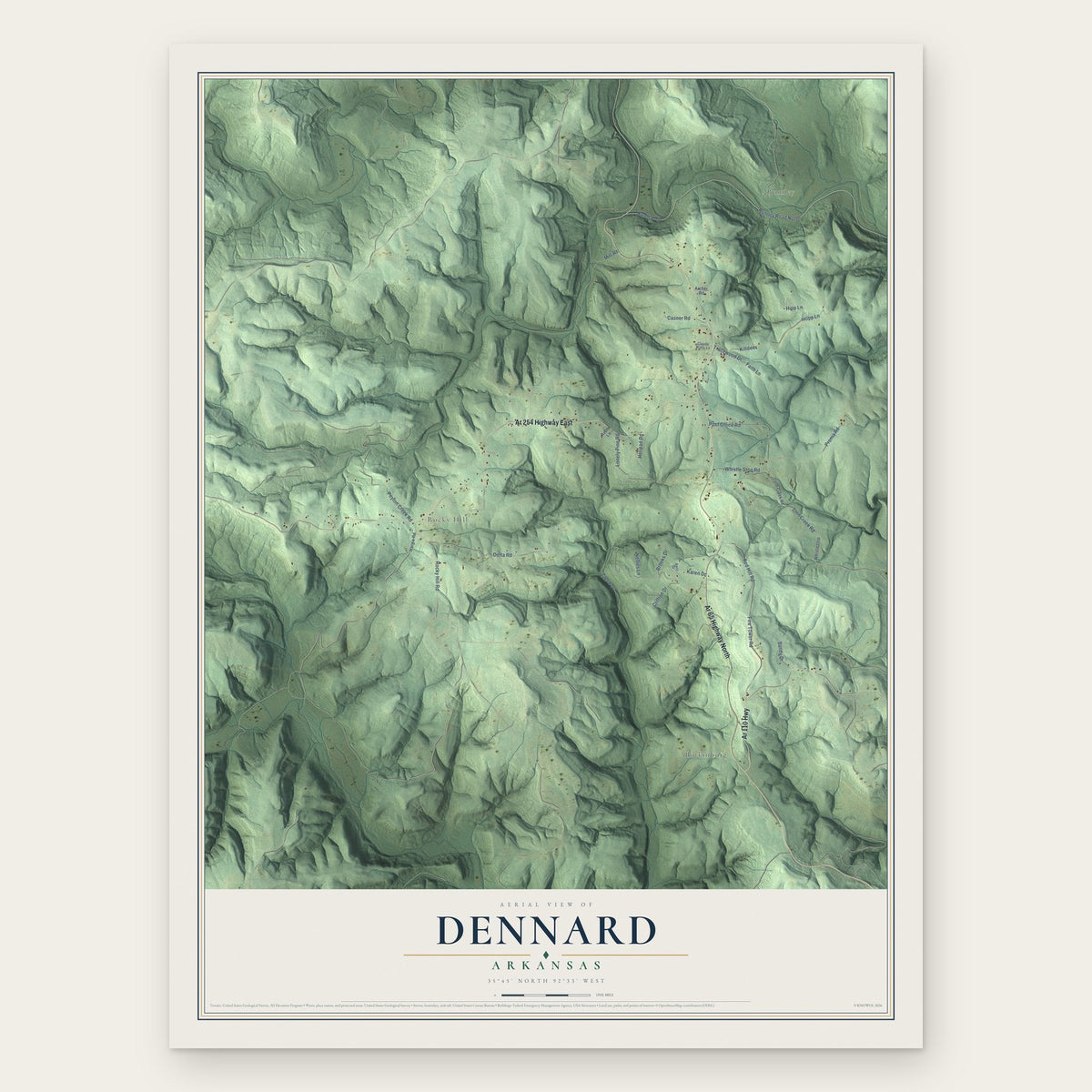 Dennard, Arkansas map print, the full design