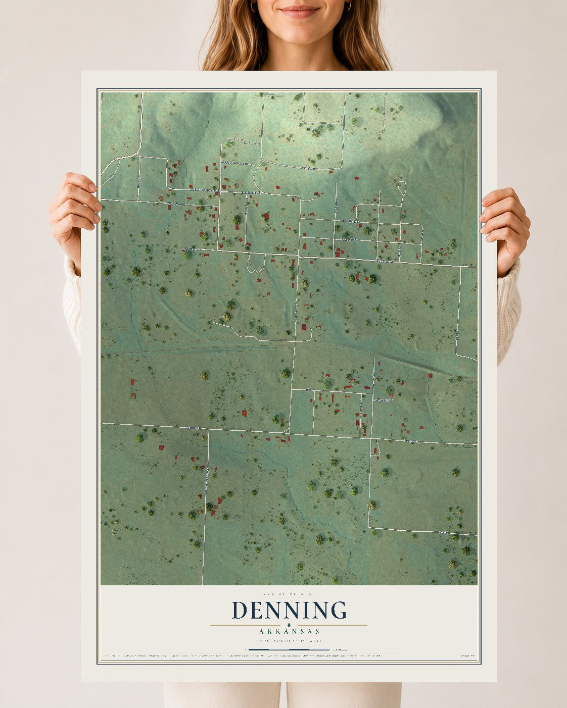 Map of Denning, Arkansas, 24 x 36 inch unframed archival matte print