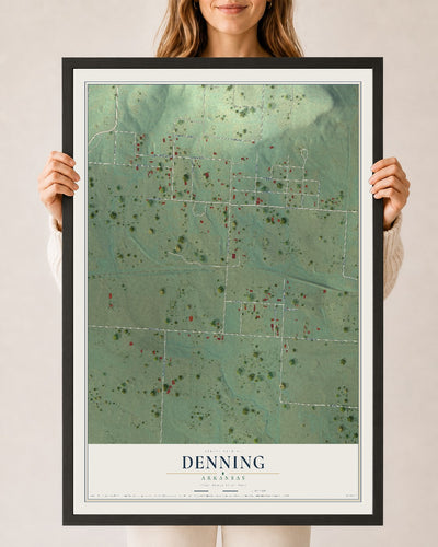 Map of Denning, Arkansas, 24 x 36 inch print in a black wood frame
