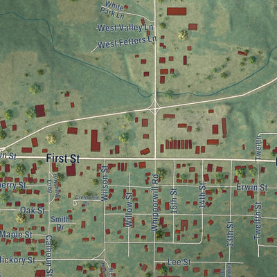 Second close-up of the map of Des Arc, Arkansas print showing more streets and buildings