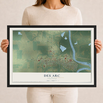 Map of Des Arc, Arkansas, 12 x 18 inch print in a black wood frame