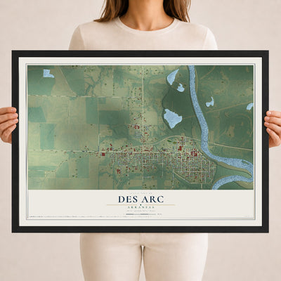 Map of Des Arc, Arkansas, 18 x 24 inch print in a black wood frame
