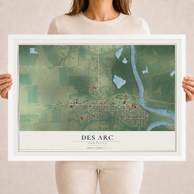Map of Des Arc, Arkansas, 18 x 24 inch print in a white wood frame