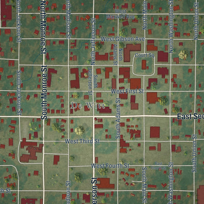 Close-up of the map of DeWitt, Arkansas print showing street and building detail