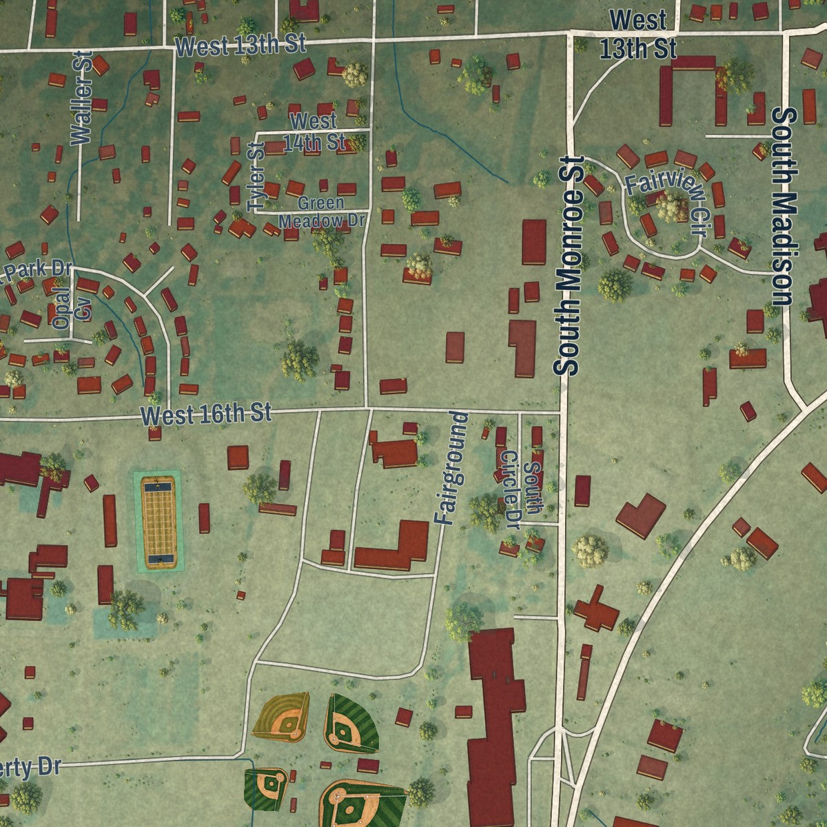 Second close-up of the map of DeWitt, Arkansas print showing more streets and buildings