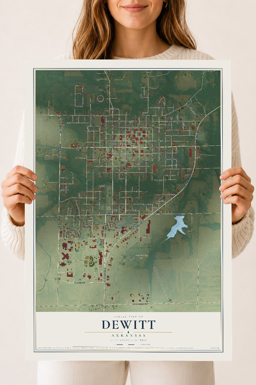 Map of DeWitt, Arkansas, 18 x 24 inch unframed archival matte print
