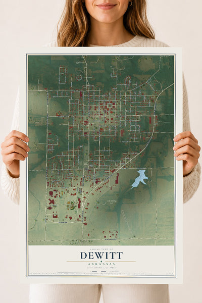 Map of DeWitt, Arkansas, 18 x 24 inch unframed archival matte print