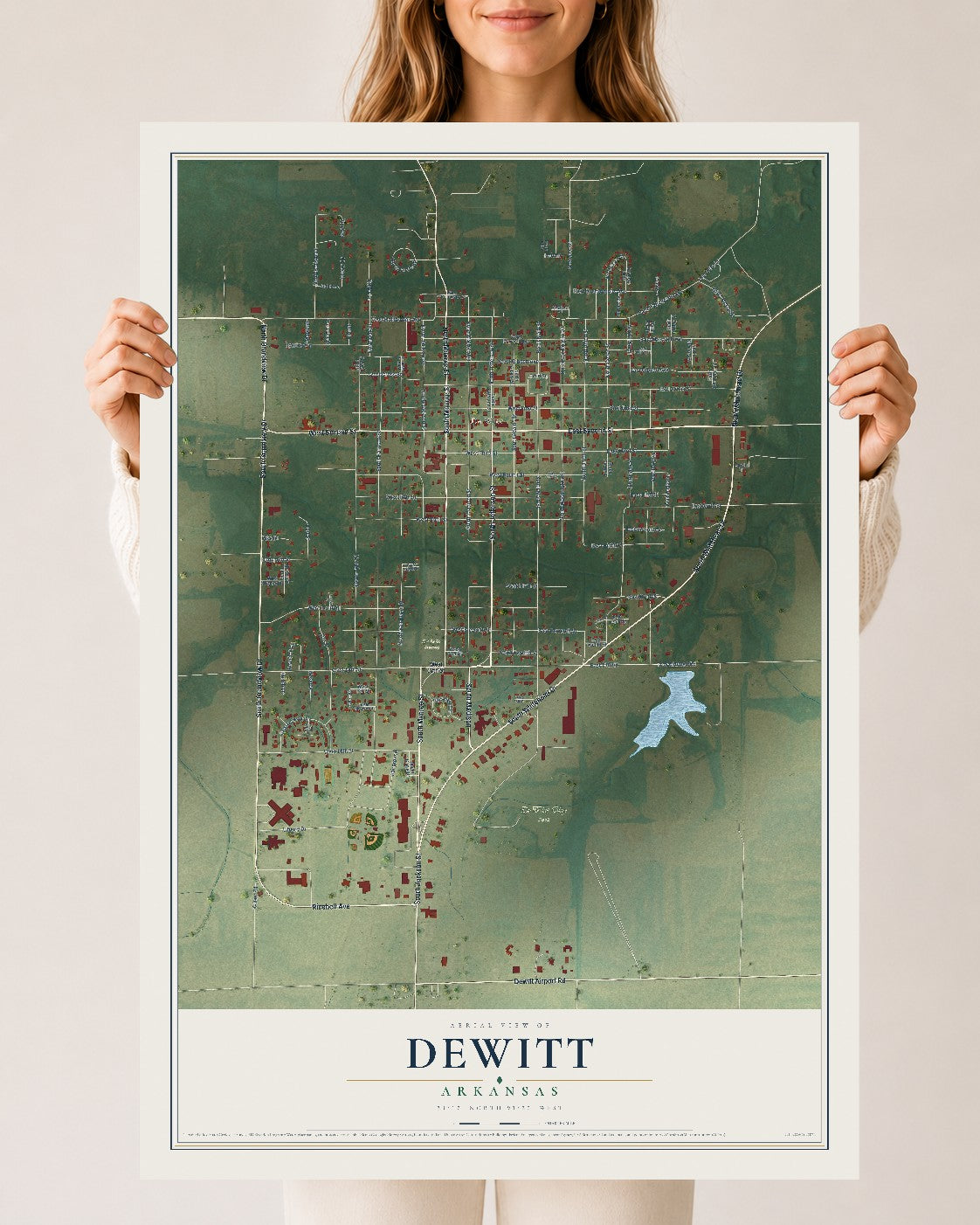 Map of DeWitt, Arkansas, 24 x 36 inch unframed archival matte print