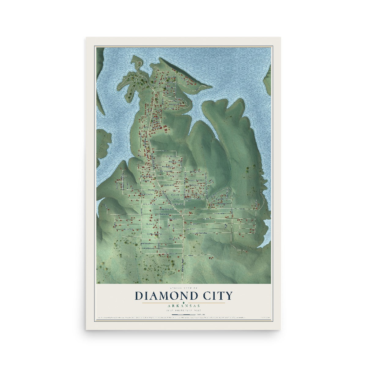 Map of Diamond City, Arkansas, 12 x 18 inch unframed archival matte print