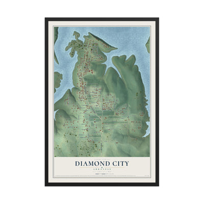 Map of Diamond City, Arkansas, 12 x 18 inch print in a black wood frame