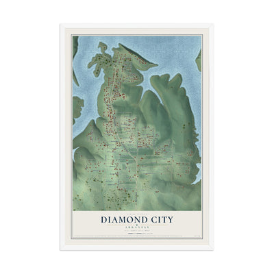Map of Diamond City, Arkansas, 12 x 18 inch print in a white wood frame