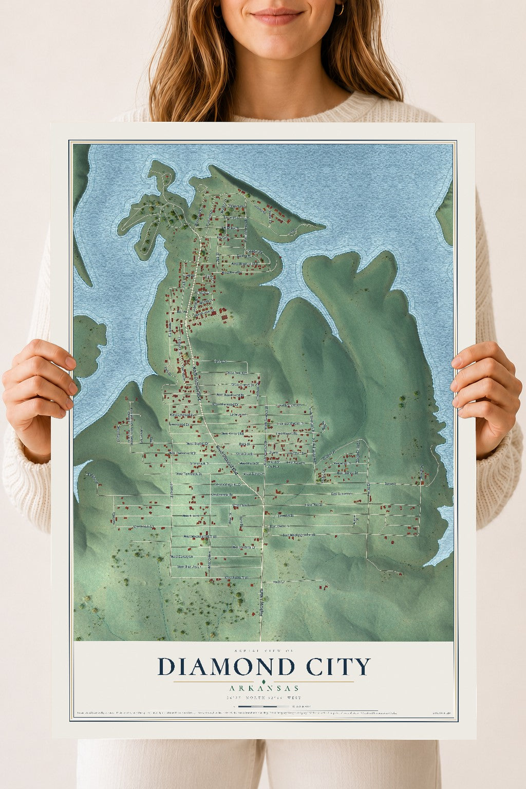 Map of Diamond City, Arkansas, 18 x 24 inch unframed archival matte print