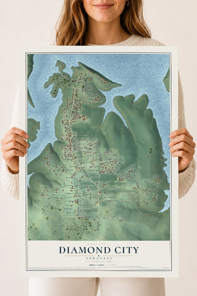 Map of Diamond City, Arkansas, 18 x 24 inch unframed archival matte print