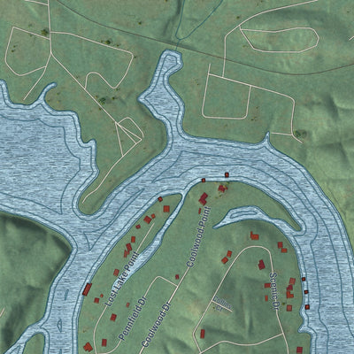 Close-up of the map of Diamondhead, Arkansas print showing street and building detail