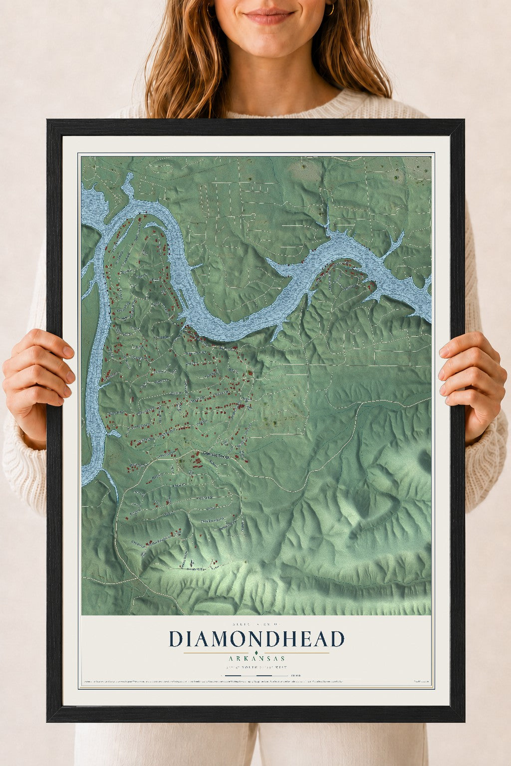 Map of Diamondhead, Arkansas, 18 x 24 inch print in a black wood frame