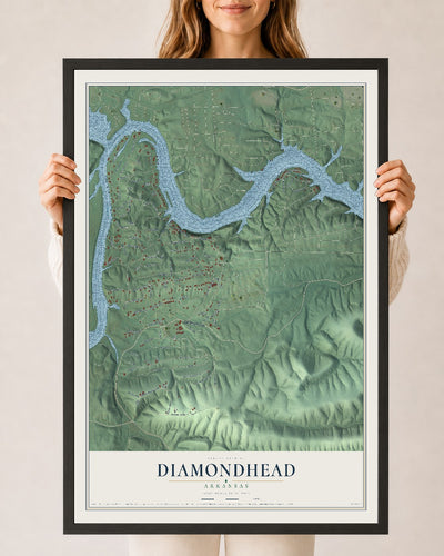 Map of Diamondhead, Arkansas, 24 x 36 inch print in a black wood frame