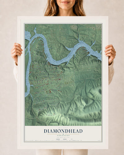 Map of Diamondhead, Arkansas, 24 x 36 inch print in a white wood frame