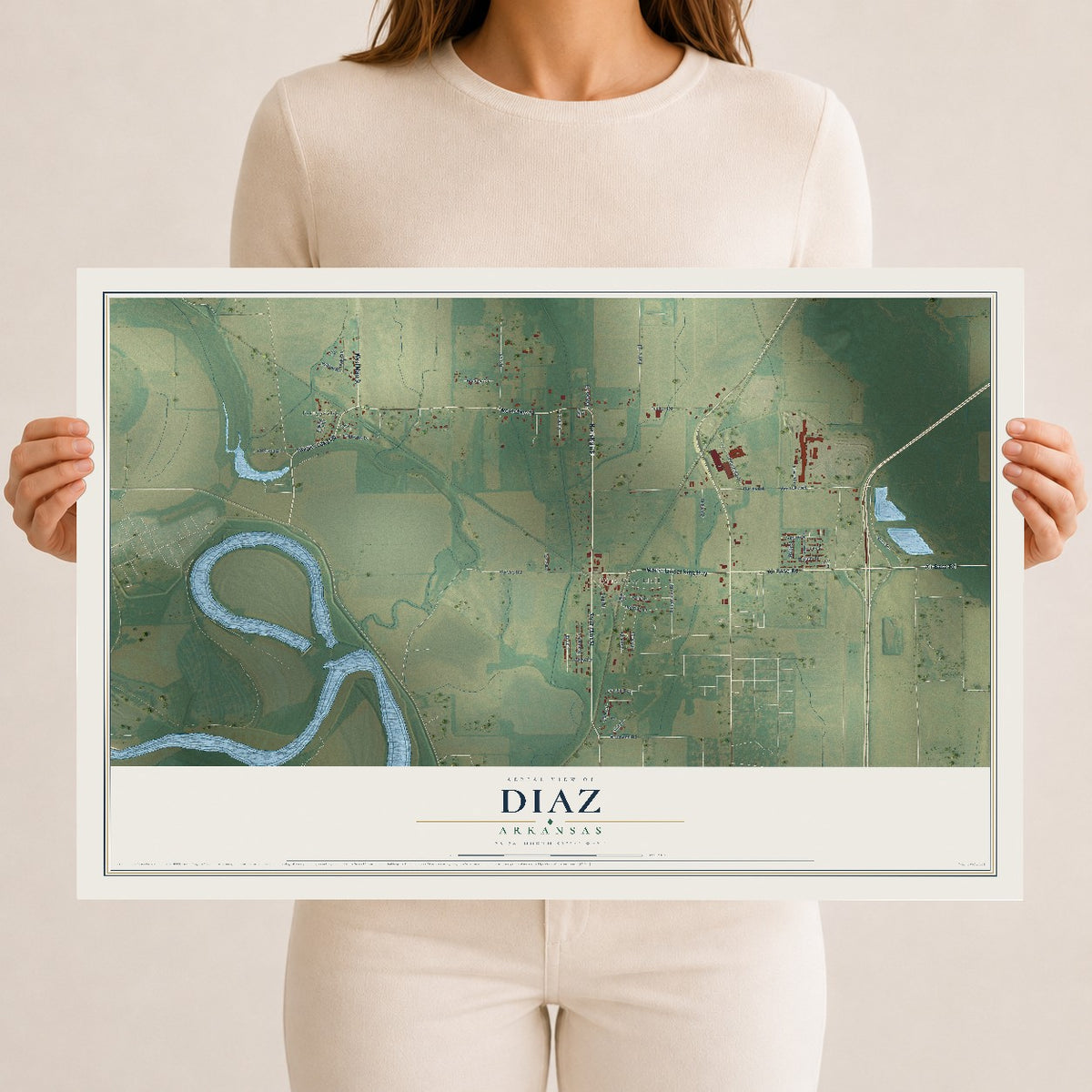 Map of Diaz, Arkansas, 12 x 18 inch unframed archival matte print