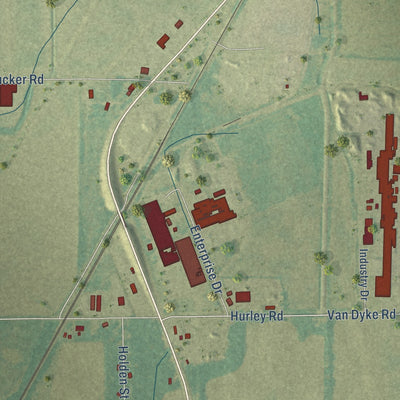 Second close-up of the map of Diaz, Arkansas print showing more streets and buildings
