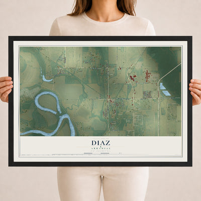 Map of Diaz, Arkansas, 18 x 24 inch print in a black wood frame