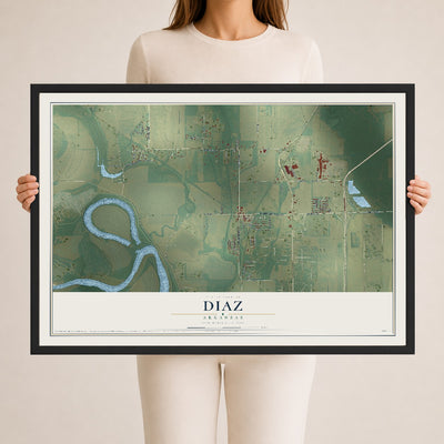 Map of Diaz, Arkansas, 24 x 36 inch print in a black wood frame