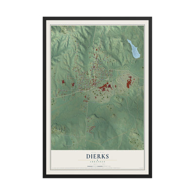 Map of Dierks, Arkansas, 12 x 18 inch print in a black wood frame