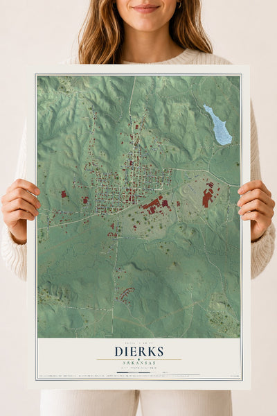 Map of Dierks, Arkansas, 18 x 24 inch unframed archival matte print