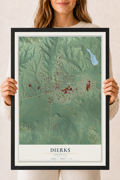 Map of Dierks, Arkansas, 18 x 24 inch print in a black wood frame