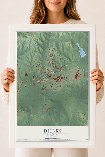 Map of Dierks, Arkansas, 18 x 24 inch print in a white wood frame