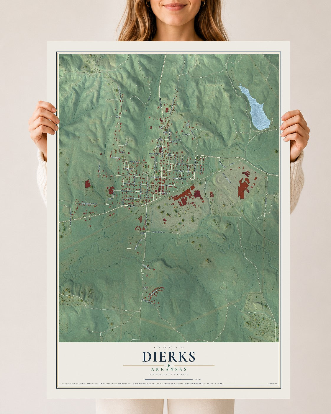 Map of Dierks, Arkansas, 24 x 36 inch unframed archival matte print