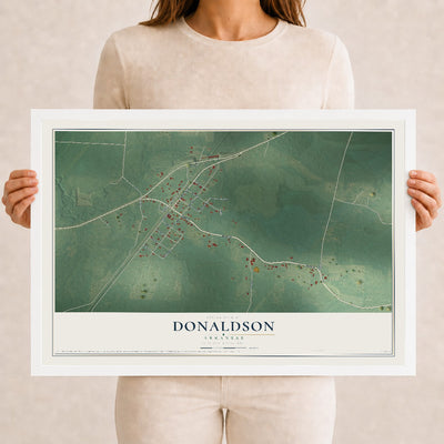 Map of Donaldson, Arkansas, 12 x 18 inch print in a white wood frame