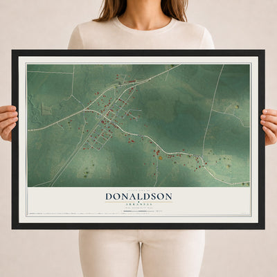 Map of Donaldson, Arkansas, 18 x 24 inch print in a black wood frame