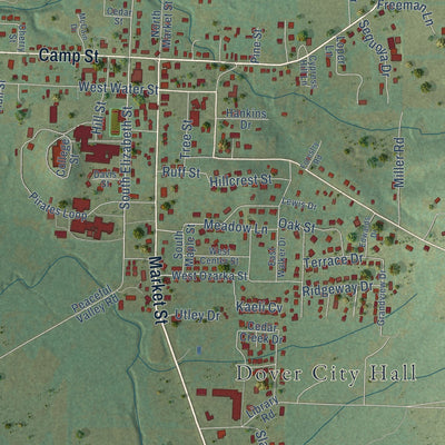 Close-up of the map of Dover, Arkansas print showing street and building detail