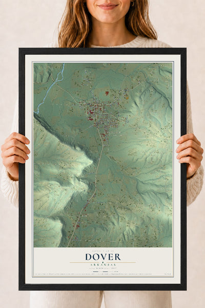 Map of Dover, Arkansas, 18 x 24 inch print in a black wood frame