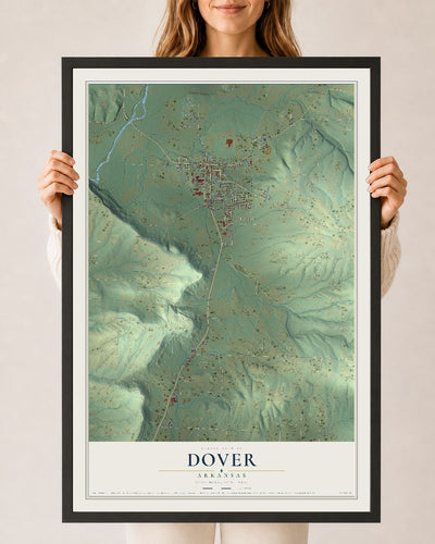 Map of Dover, Arkansas, 24 x 36 inch print in a black wood frame