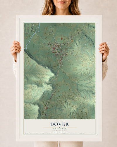 Map of Dover, Arkansas, 24 x 36 inch print in a white wood frame