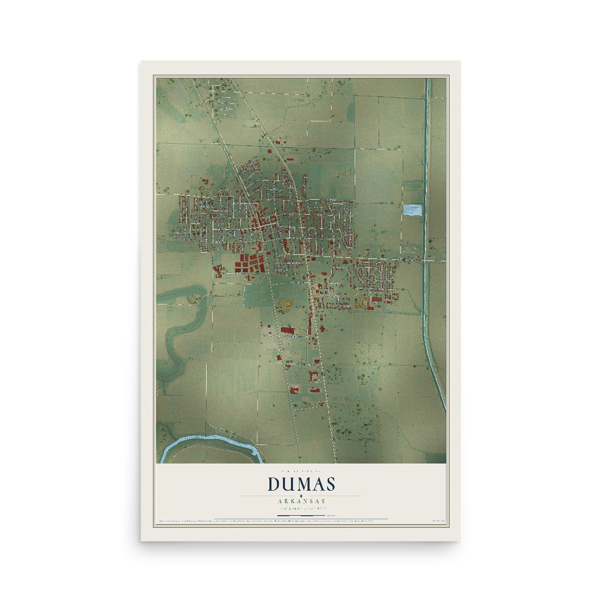 Map of Dumas, Arkansas, 12 x 18 inch unframed archival matte print