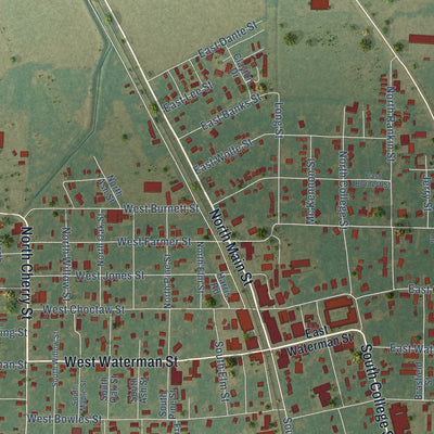 Close-up of the map of Dumas, Arkansas print showing street and building detail
