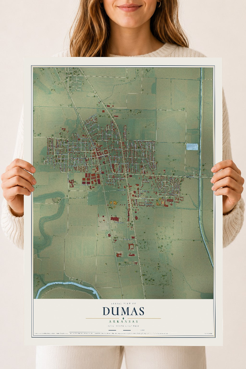 Map of Dumas, Arkansas, 18 x 24 inch unframed archival matte print