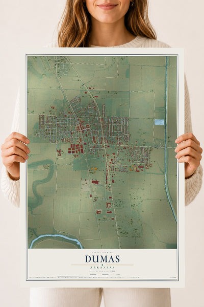 Map of Dumas, Arkansas, 18 x 24 inch unframed archival matte print