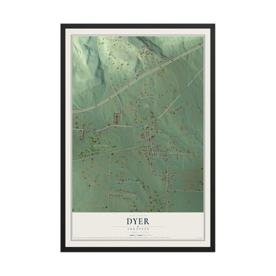 Map of Dyer, Arkansas, 12 x 18 inch print in a black wood frame