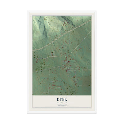 Map of Dyer, Arkansas, 12 x 18 inch print in a white wood frame